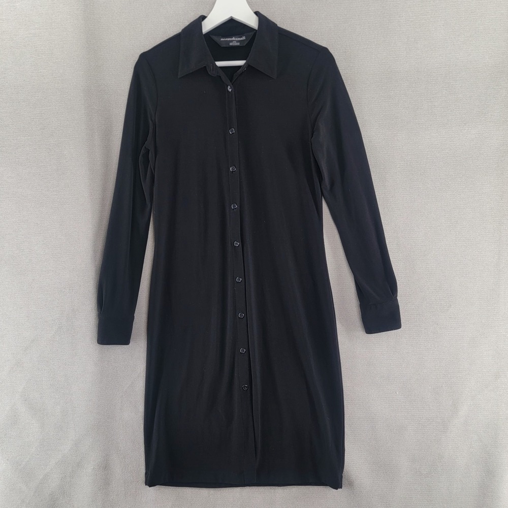 Norma Kamali Dress Button Front Stretch Jersey Midi Shirt Womens Small Black